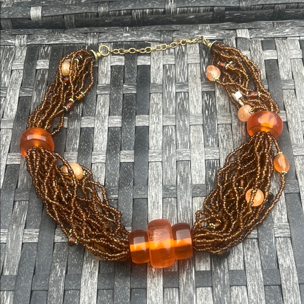 Elegant Brown and Orange Beaded Necklace